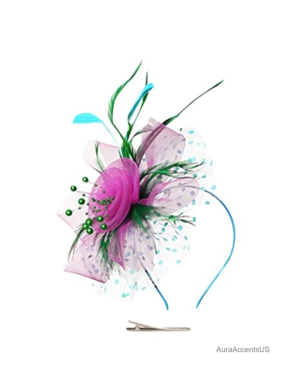 Flower Feather Mesh Pearl Fascinator Headband Hair Clip Tea Party Cocktail